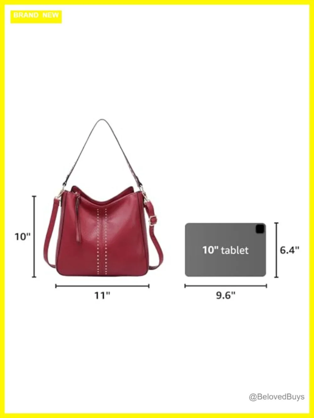Vegan Leather Hobo Bag with Metal Studs - Crossbody Shoulder Purse Large